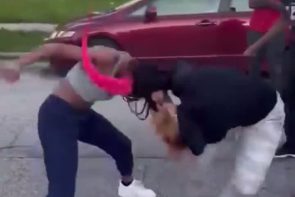 What a throw - she had a good grip on that braid - Best Street Fight